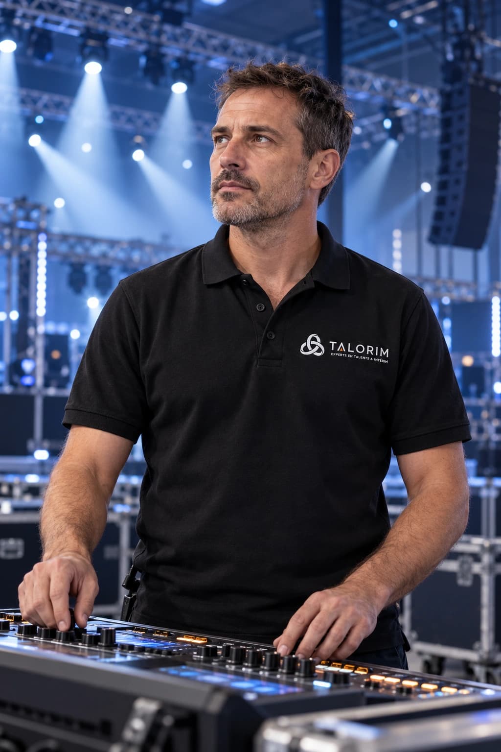 Techniciens événementiels en intervention sur une installation technique