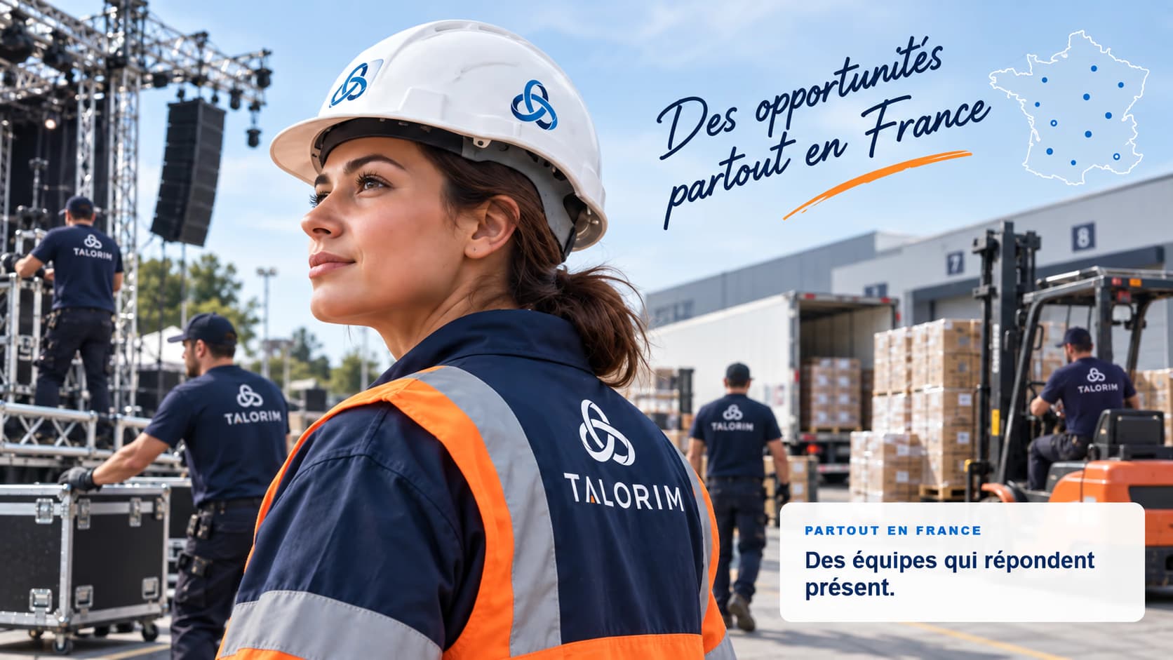 TALORIM professional in the centre, event team on the left and logistics team on the right