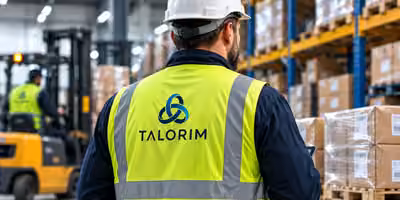 Professionnel de la logistique portant une tenue TALORIM dans un entrepôt